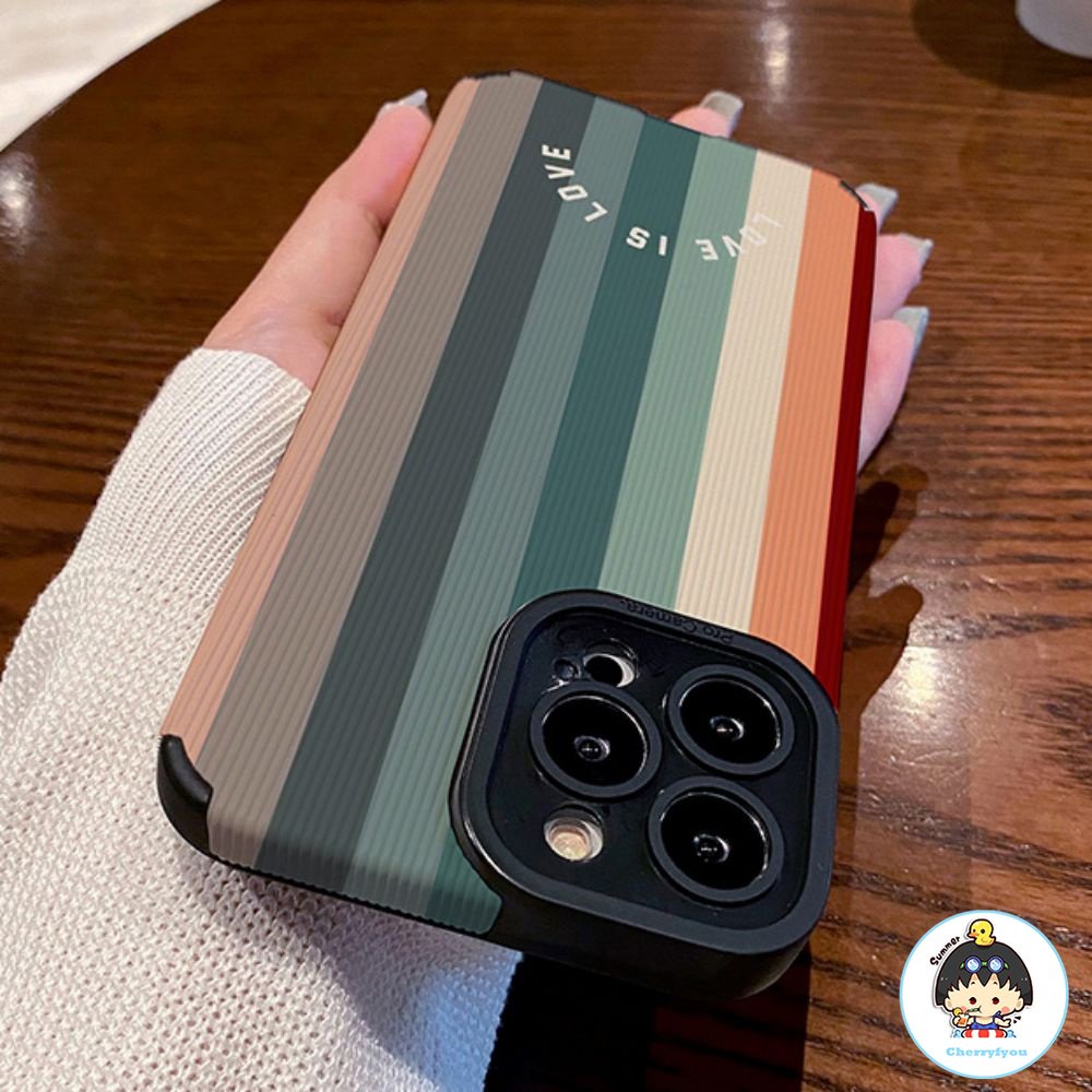 Ốp Điện Thoại Da Giả Viền Màu Cầu Vồng Cho IPhone 14 13 12 11 Pro Max X XR 8 7 Plus SE