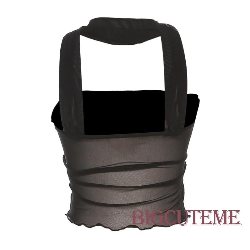 [] - Áo Crop Top Không Tay Có Khóa Kim Loại Trang Trí Xuyên Thấu Mùa Hè Cho Nữ