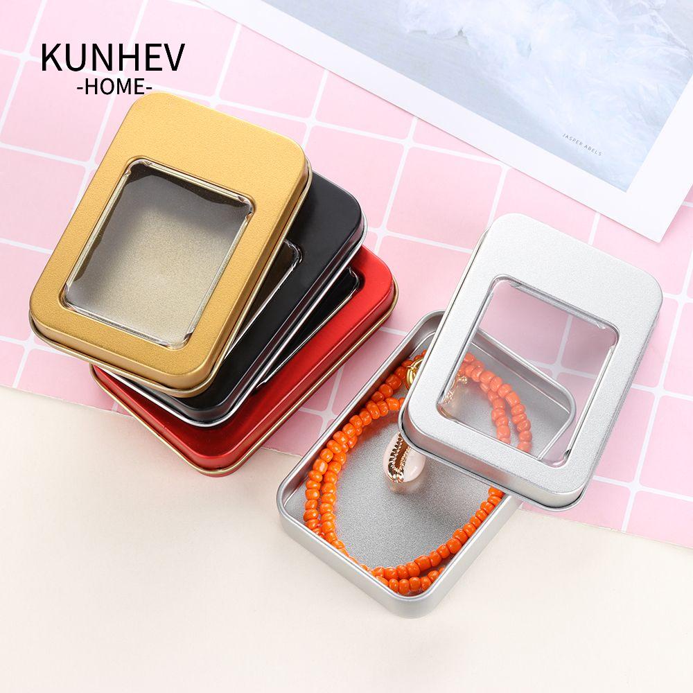 KUNHEV Hộp Thiếc Đựng Khuyên Tai / Chìa Khóa / Kẹo Hình Chữ Nhật Bằng Kim Loại Chống Sốc