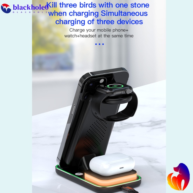 Đế Sạc Không Dây Đa Năng Có Đèn Led Cho Điện Thoại Di Động / Đồng Hồ / Tai Nghe