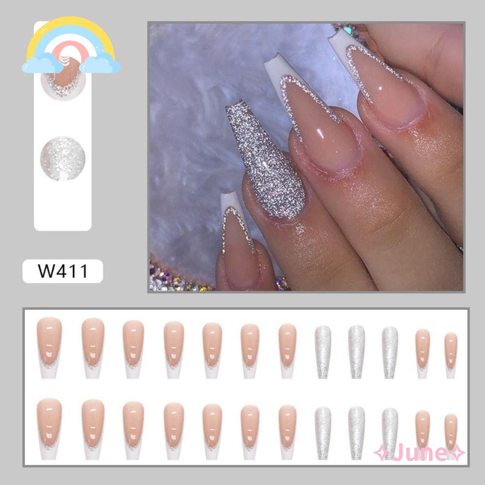 Bộ 24 Móng Tay Giả Màu Trắng Che Phủ Toàn Diện Có Thể Tháo Rời