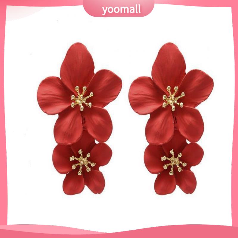 [YM] Bông Tai Xỏ Lỗ Hai Lớp Hình Hoa Năm Lá Nổi Tiếng Mạng Thời Trang Cá Tính