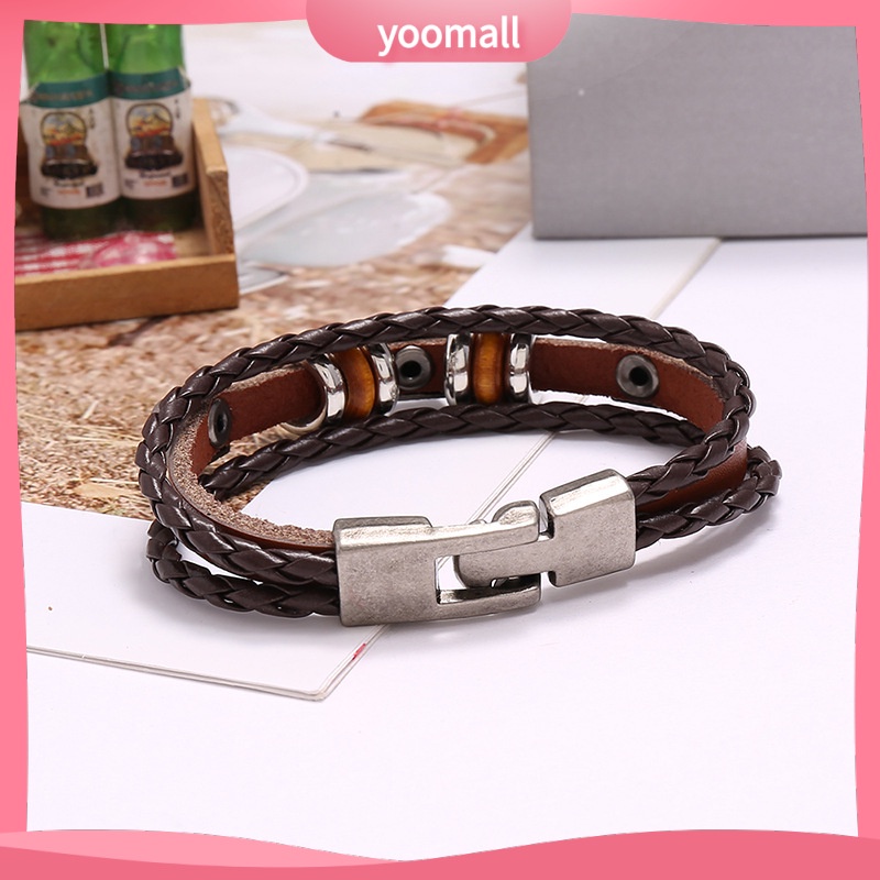 [YM] Vòng Tay Da Nhiều Lớp Phong Cách Âu Mỹ Cho Nam