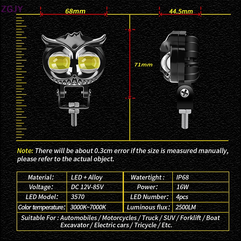 1 Đèn LED ZGJY 12-85V 12W Chất Lượng Cao Mới