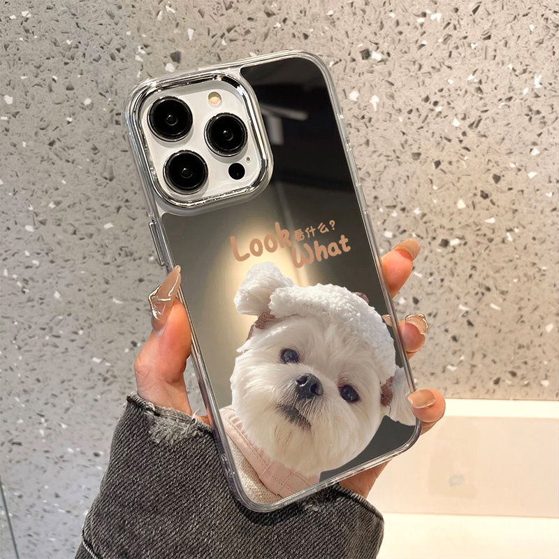 Ốp Điện Thoại Tráng Gương Hình Chú Chó Dễ Thương Cho IPhone 11 12 13 14 12Pro 13Pro 14Pro Pro Max XR X XS Max