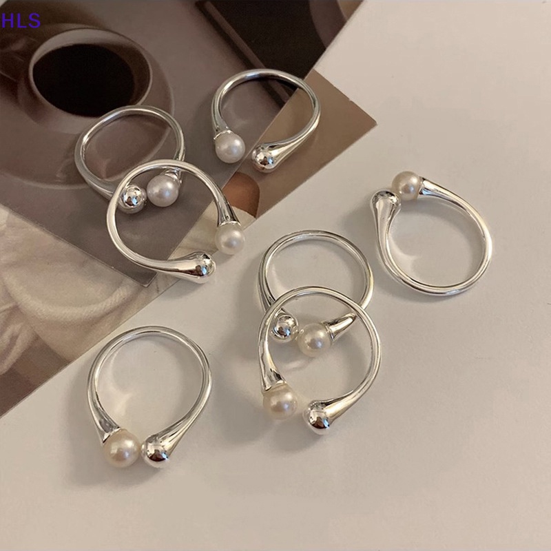 Nhẫn Đính Ngọc Trai Nhân Tạo Phong Cách Tối Giản Dễ Thương Có Thể Điều Chỉnh