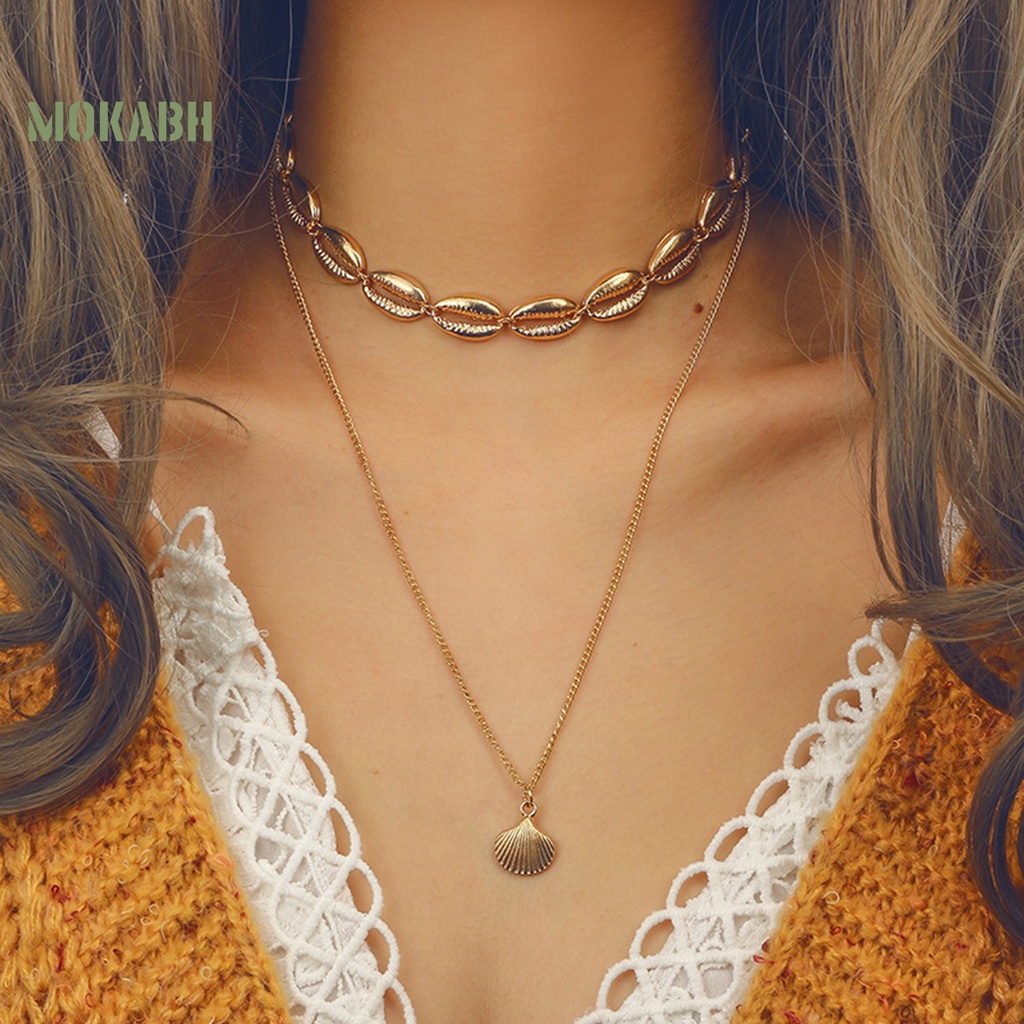 Vòng Cổ Choker Hai Lớp Họa Tiết Vỏ Sò Phong Cách Bohemian Thời Trang Mùa Hè Cho Nữ