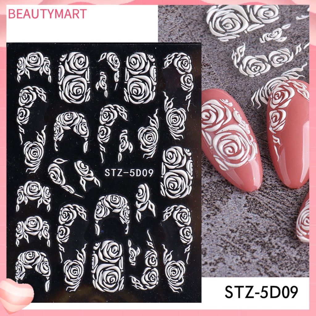Miếng Dán Họa Tiết Hoa Dập Nổi 5D Màu Trắng Retro Trang Trí Móng Tay