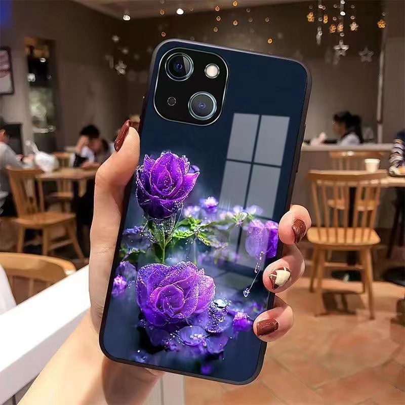 Ốp Điện Thoại Mặt Kính Hình Hoa Hồng / Hồng Cho Iphone 13promax 14Pro 12pro Network Red X 7 8 Xsmax