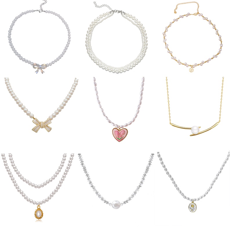 Vòng cổ choker IF ME mặt hoa trà thắt nơ đính hạt ngọc trai thanh lịch cho nữ