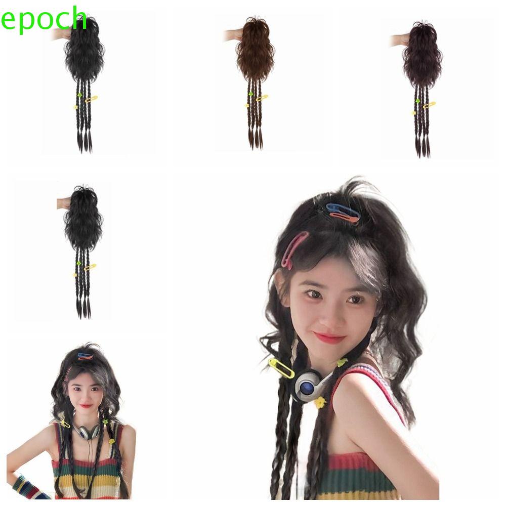 Epoch Tóc Giả Ngắn Xoăn Bằng Sợi Tổng Hợp Cách Nhiệt Màu Nâu Có Kẹp Gắn Đuôi Ngựa