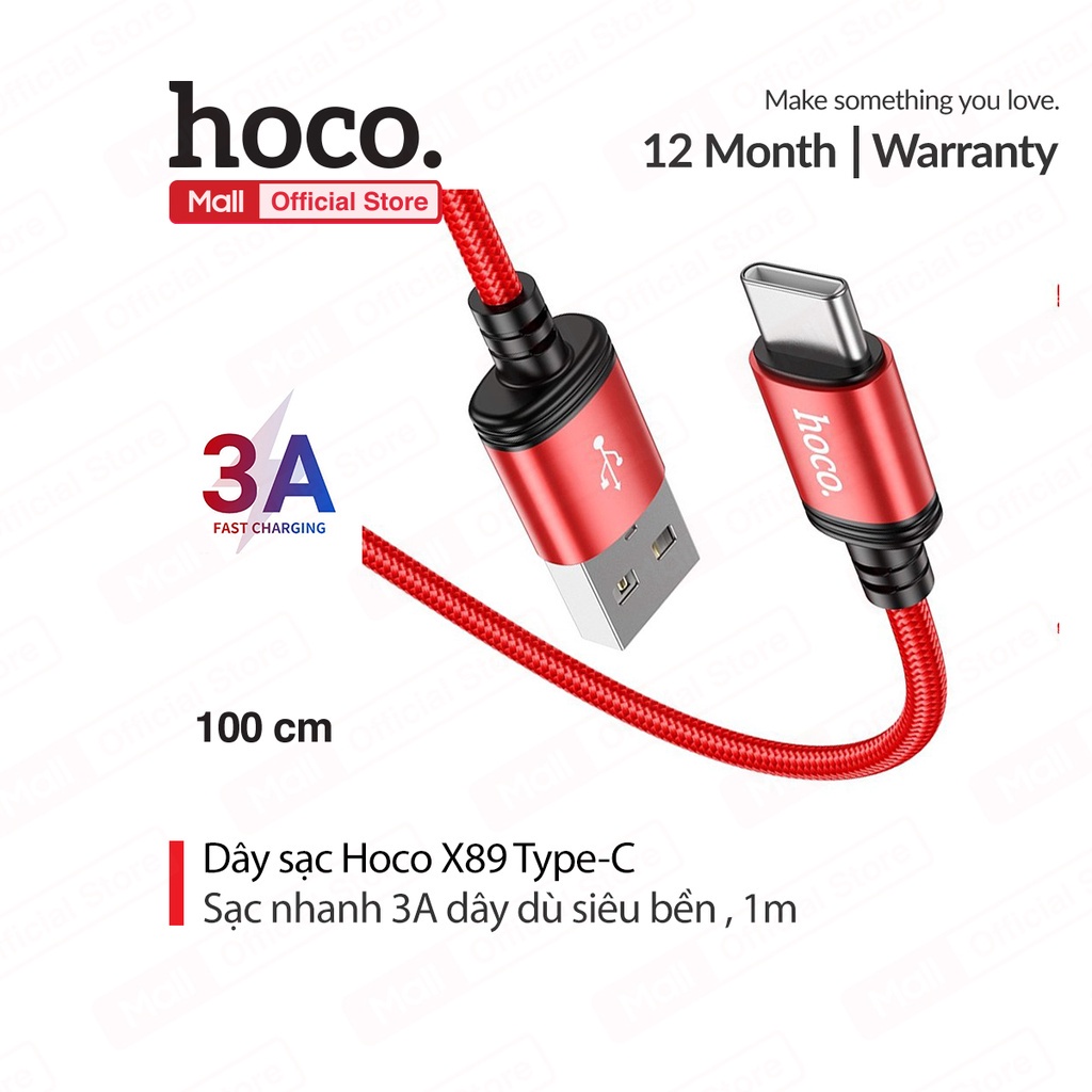 Cáp sạc Hoco X89 đầu USB ra Type-C sạc nhanh 3A đầu sạc chống gãy gập dài 1M