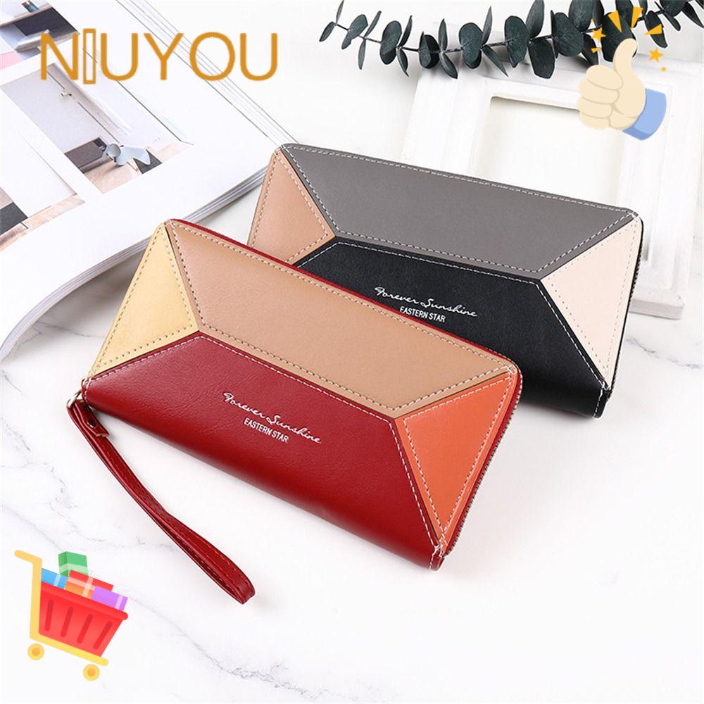 NIUYOU Ví Da PU Dáng Dài Đựng Thẻ Phối Khóa Kéo Cá Tính Cho Nữ Giá Đ