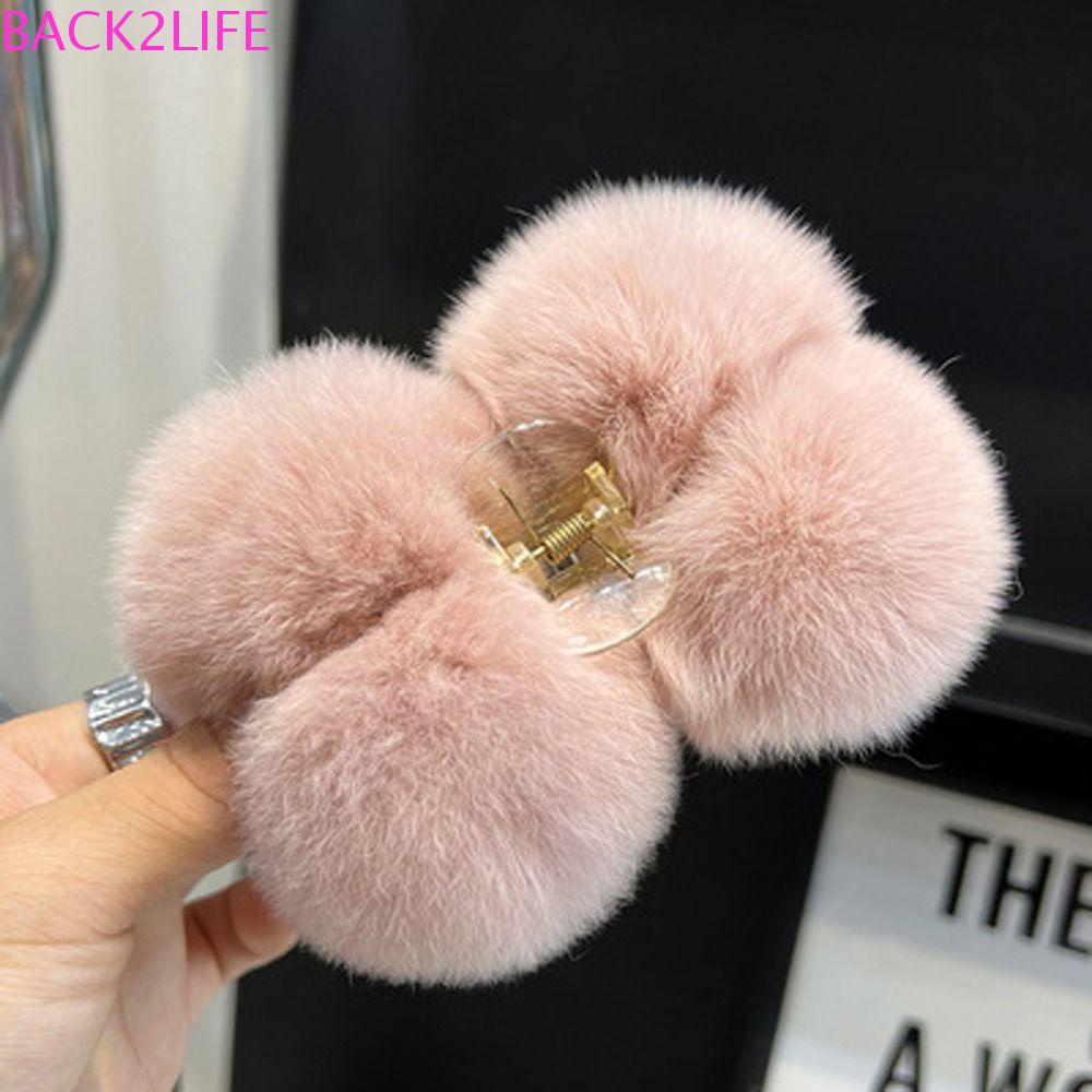 BACK2LIFE Kẹp Tóc Càng Cua Đính Bóng Lông Phong Cách Hàn Quốc Cổ Điển Ngọt Ngào Thanh Lịch Dành Cho Nữ