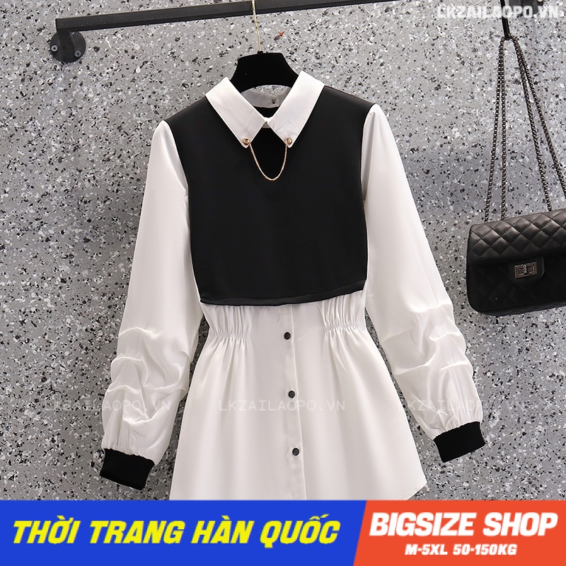 Áo sơ mi nữ tay dài Bigsize Áo kiểu tiểu thư form rộng Giả Hai có cổ mùa xuân Phong cách Hàn Quốc Thời Trang đẹp