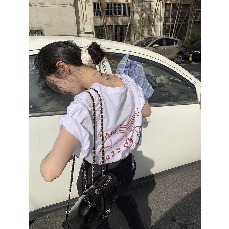 NRVP Áo Thun 100% Cotton Tay Ngắn Dáng Rộng In Họa Tiết Hoạt Hình Phong Cách Hàn Quốc Thời Trang Mùa Hè 2023 Cho Nữ