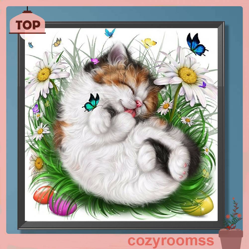 Tranh Đính Đá Kim Cương Toàn Bộ 5D DIY Hình Vẽ Mèo Trang Trí Nhà Cửa