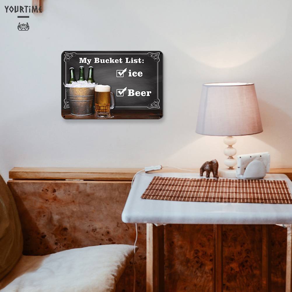 Bảng Kim Loại Hình Chữ Nhật Vẽ Hình Bia Kiểu Vintage Treo Tường Trang Trí Nhà Cửa / Quán Bar