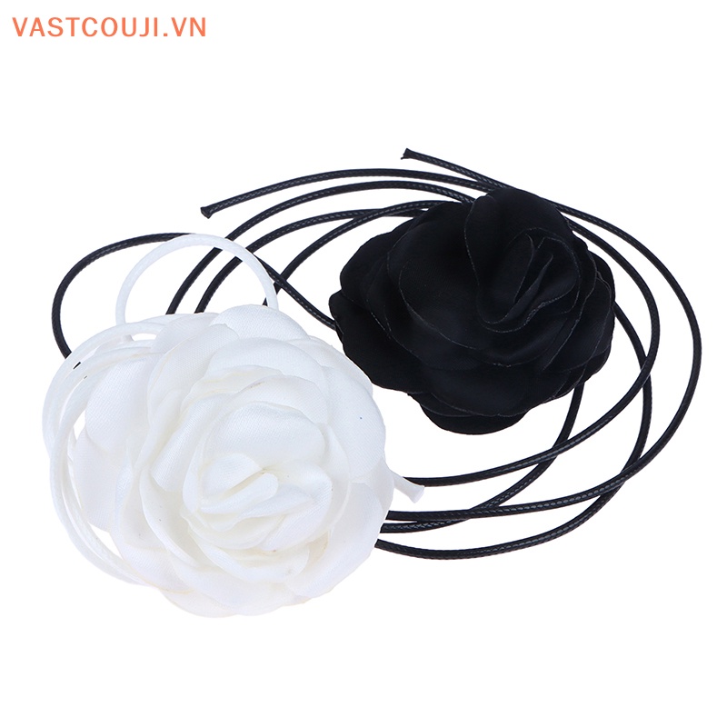 Vòng Cổ Choker Dây Dài Mặt Hoa Màu Trắng Đen Lãng Mạn Cho Nữ