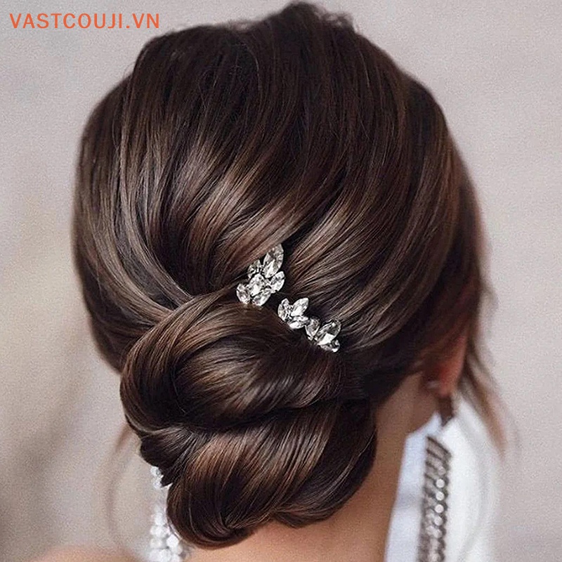 Trâm Cài Tóc Chữ U Màu Bạc Đính Đá Pha Lê Cho Cô Dâu