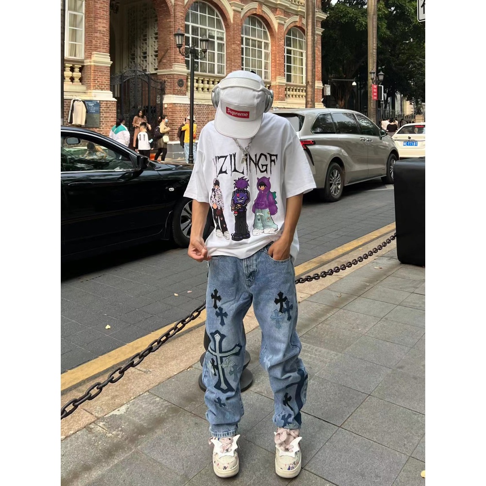 Yzl Cửa Hàng Chính Hãng Cao Cấp Quần Jean Vá Chéo Dáng Ôm Vừa Vặn Với Đường Phố Hợp Thời Trang Cho Nam Và