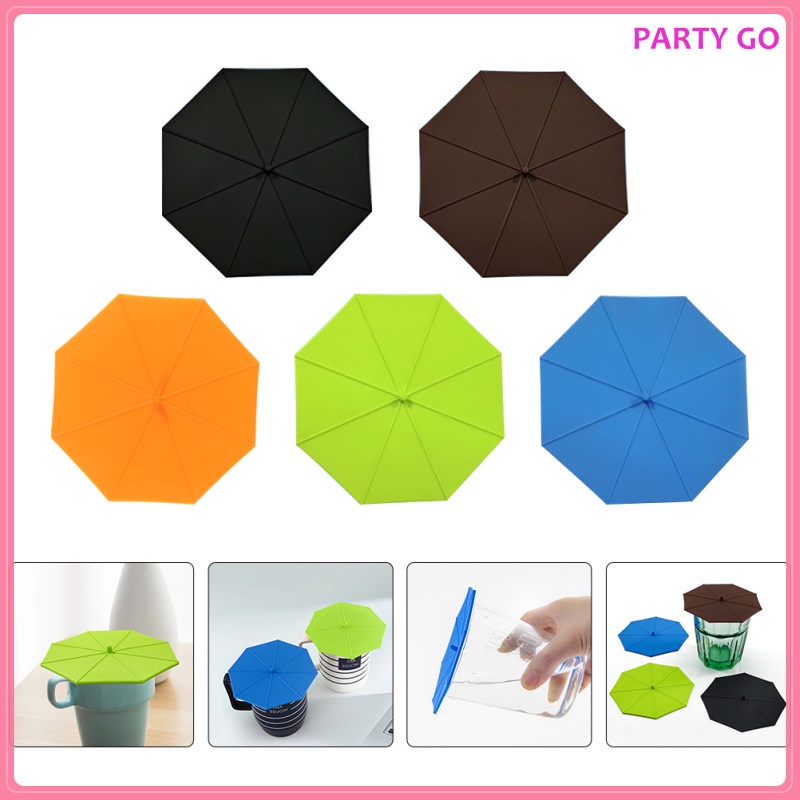 Set 5 Nắp Đậy Cốc Nước Bằng Silicone Hình Chiếc Ô Dù Độc Đáo