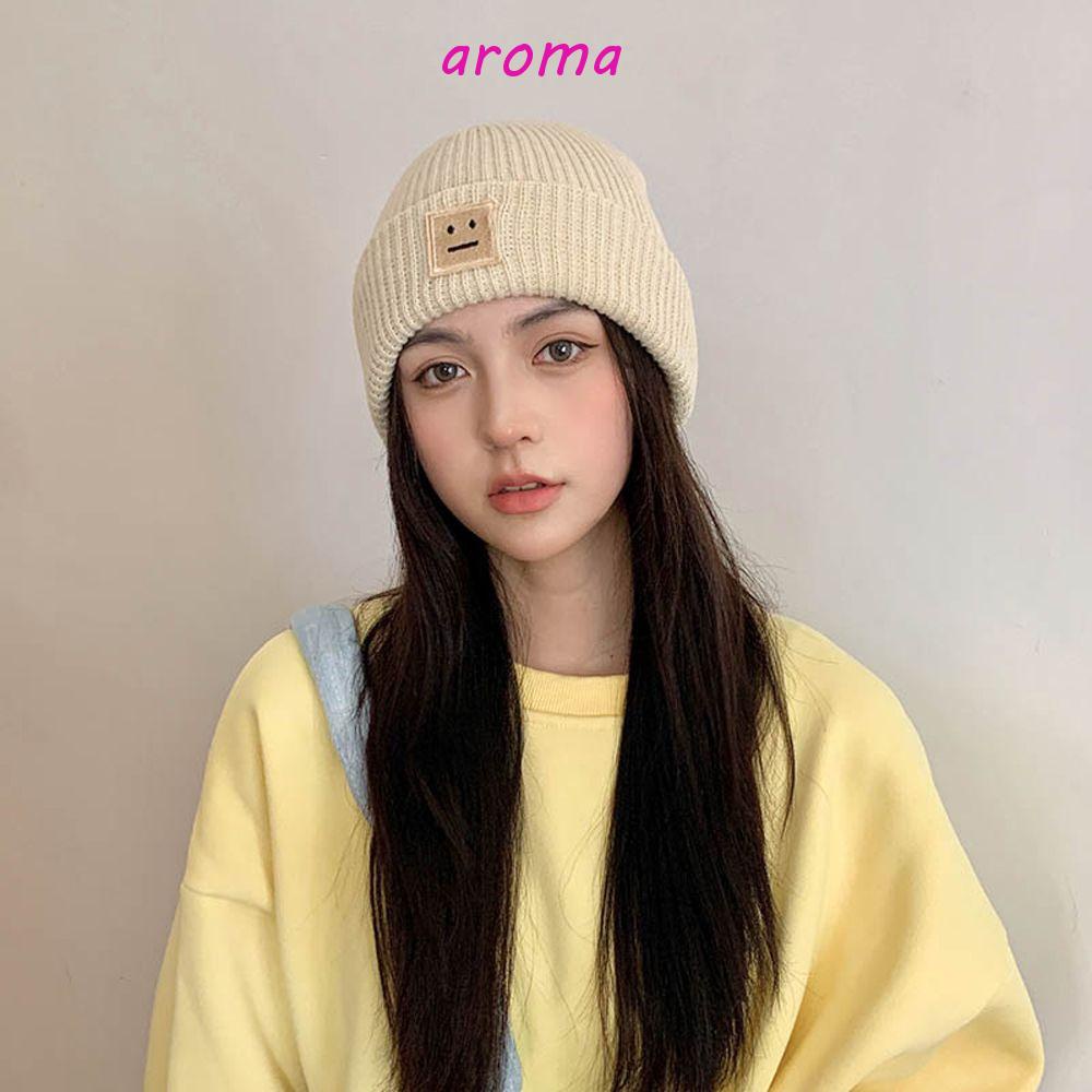 AROMA Mũ Len Beanie Họa Tiết Mặt Cười Thời Trang Mùa Thu Cho Nam Và Nữ