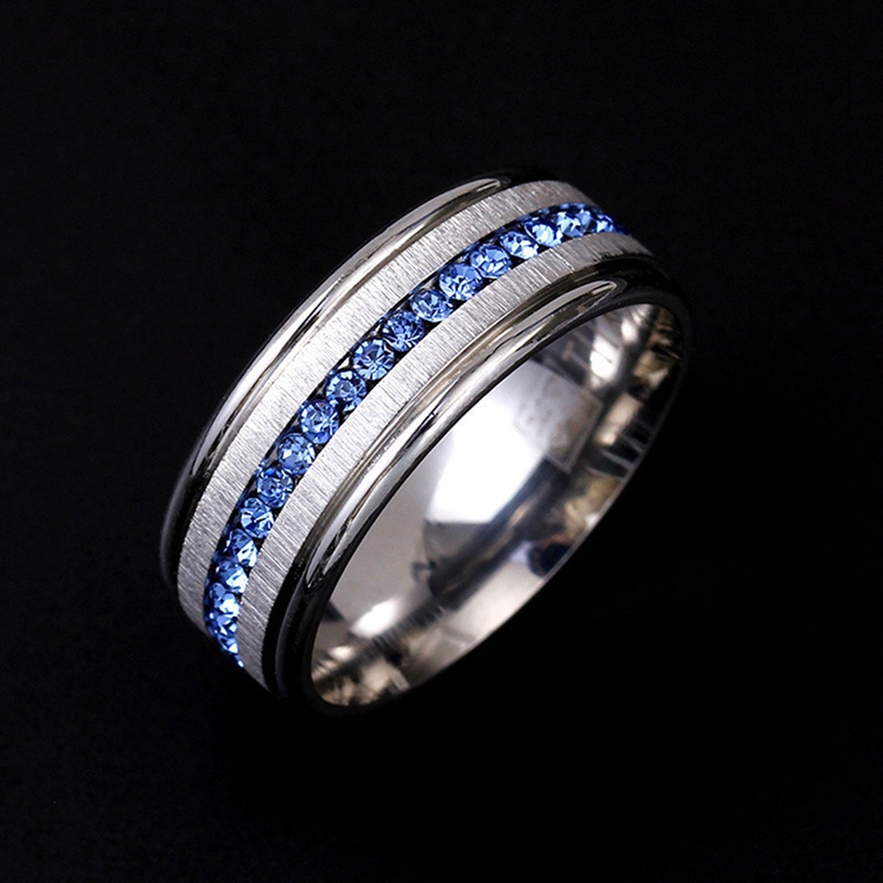 Nhẫn Thép Titan Không Gỉ 8mm Đính Đá Sapphire Thời Trang