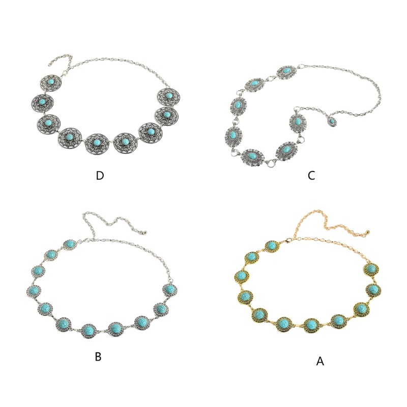 Thắt Lưng Dây Xích Đính Đá Sapphire Phong Cách Dân Tộc Cho Nữ Mặc Đầm Mùa Hè