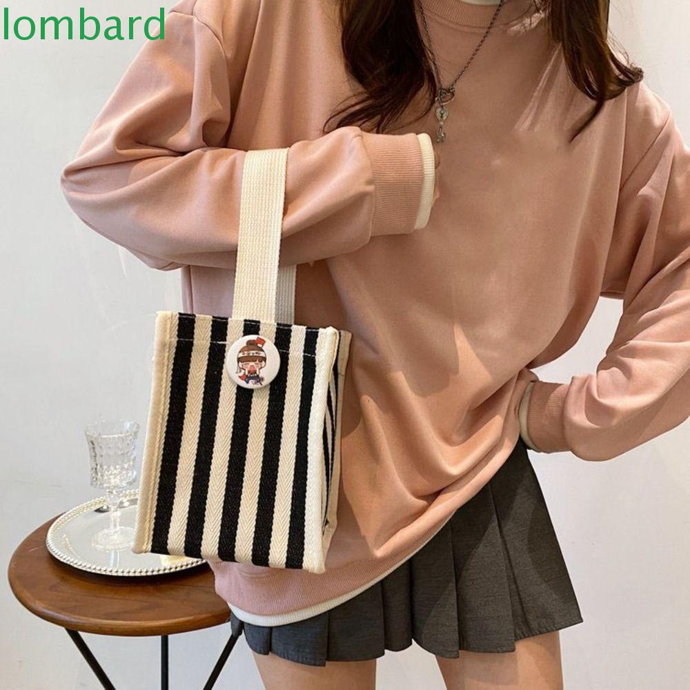 Túi Tote Vải Bạt Tay Cầm Ngắn Kẻ Sọc In Hình Hoạt Hình Thời Trang Có Thể Đựng Đồ Ăn Trưa Khi Đi Biển
