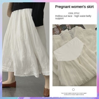 Chân Váy Dài Dáng Chữ A Vải Lanh Cotton Thêu Họa Tiết Thời Trang Xinh Xắn Cho Bà Bầu