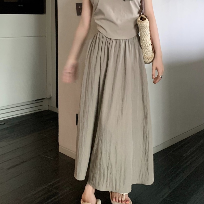 COZOK Chân Váy Xếp Ly Dáng Dài Vừa Phải Thời Trang Retro