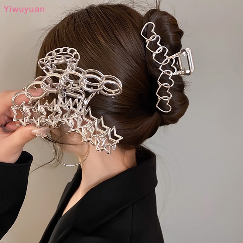 Kẹp Tóc Hình Ngôi Sao Năm Cánh / Trái Tim Màu Bạc Y2k Thời Trang Cho Nữ Y2k