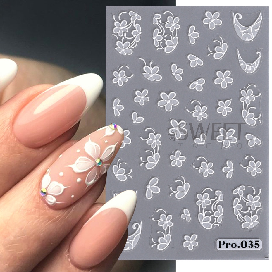 Miếng Dán Trang Trí Móng Tay Bằng Acrylic Dập Nổi Họa Tiết Ren Hoa Lá 5D Thanh Lịch Dành Cho Nữ