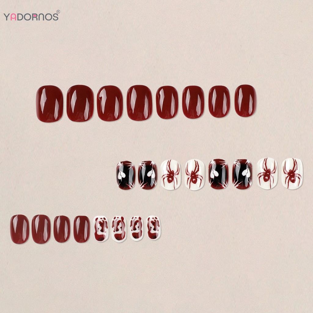 Móng Tay Giả YADORNOS Màu Đỏ & Trắng In Hình Trái Tim Bền & Không Bao Giờ Xẻ Tà Thoải Mái