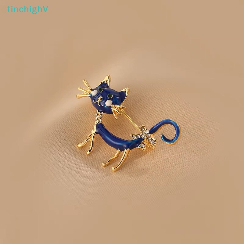 Ghim Cài Áo Hình Mèo Đính Đá Pha Lê Xanh Dương Dễ Thương