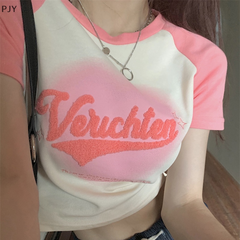 Áo Thun Crop Top Tay Ngắn Dáng Ôm Kiểu Retro Thời Trang Mùa Hè Cho Bạn Gái PJ