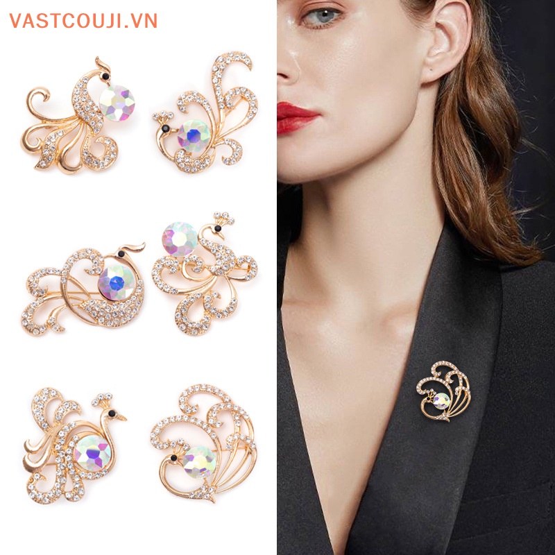 Ghim Cài Áo Hình Chim Công Đính Đá Bằng Hợp Kim Thời Trang Cho Nữ