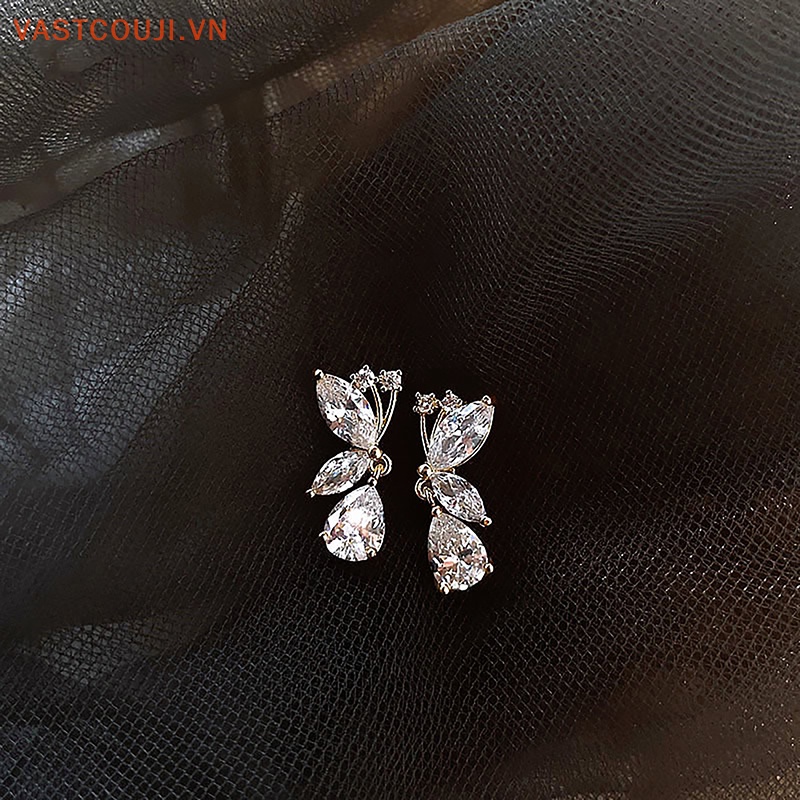 1 Đôi Bông Tai Bạc Hình Bướm Đính Đá Zircon Sáng Bóng Thời Trang Dành Cho Nữ