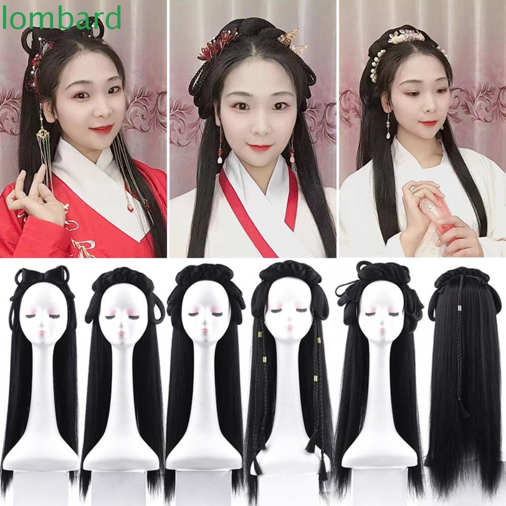 LOMBARD Tóc Giả Thẳng Dài Bằng Sợi Tổng Hợp Phong Cách Trung Hoa Cổ Điển Dễ Thương Dùng Chụp Ảnh Cho Nữ