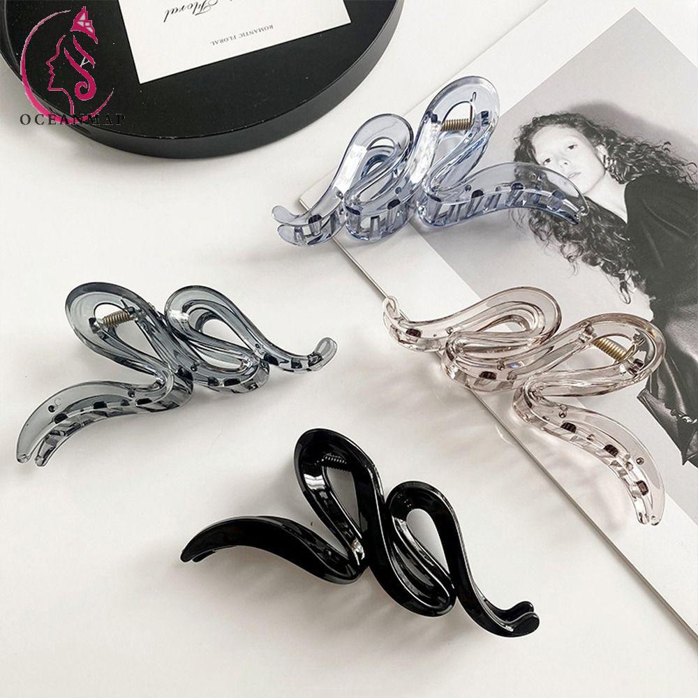 OCEANMAP Kẹp Tóc Càng Cua Bằng Acrylic Trong Suốt Kiểu Gợn Sóng Phong Cách Hàn Quốc Cho Nữ