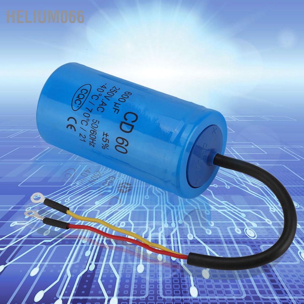 Helium066 Tụ Chạy CD60 Có Dây Dẫn 250V AC 600uF 50/60Hz Cho Động Cơ Máy Nén Khí