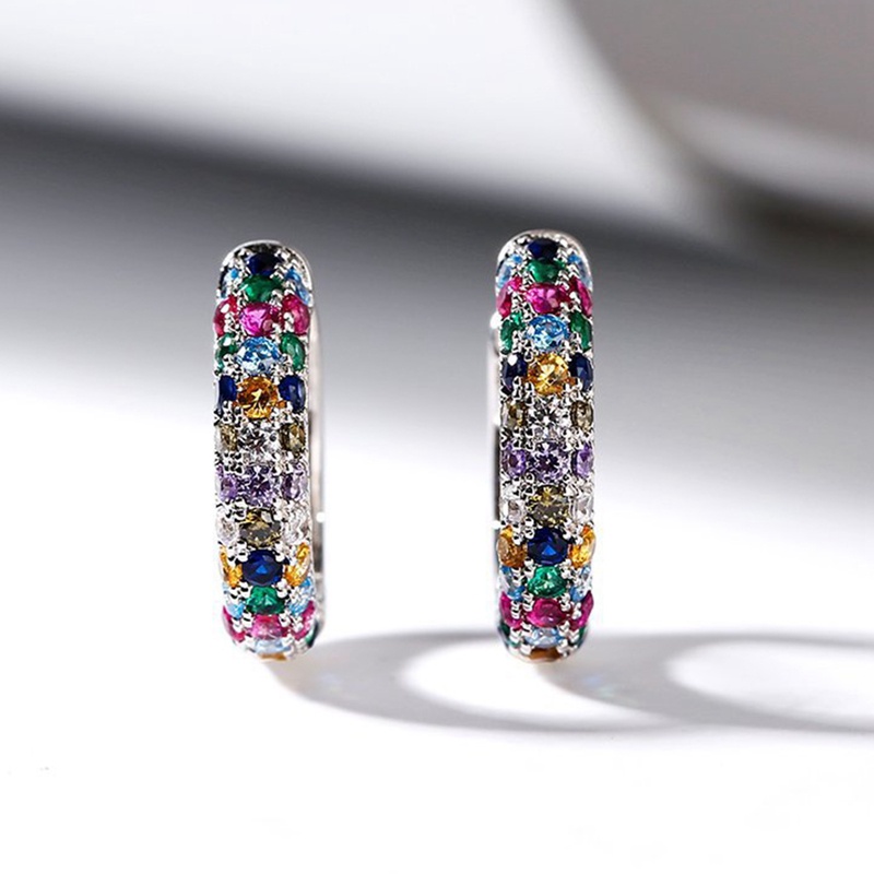 Bộ Khuyên Tai Vòng Tròn Màu Bạc Mini Sang Trọng Hợp Thời Trang