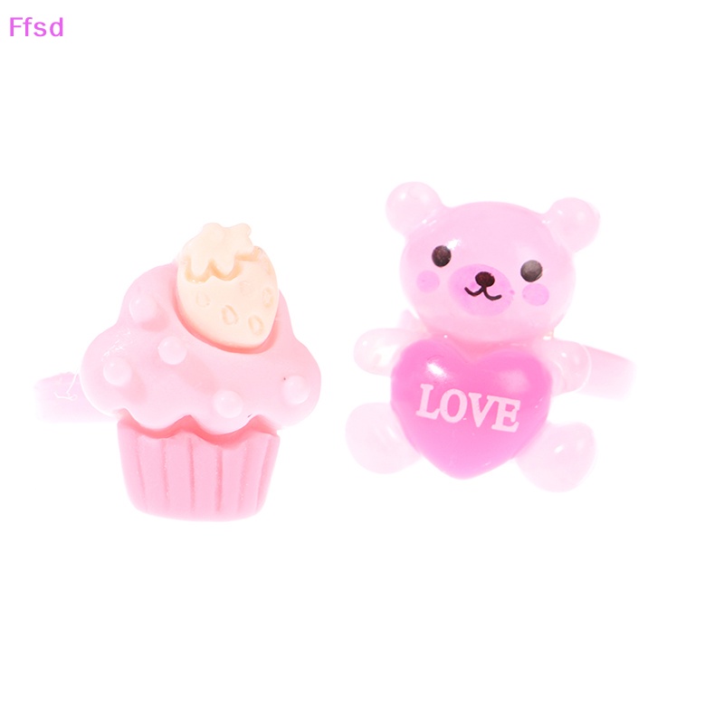 {Ffsd} Set 20 Nhẫn Hình Hoa Động Vật Ngọt Ngào Thời Trang Làm Quà Tặng Cho Bé Gái