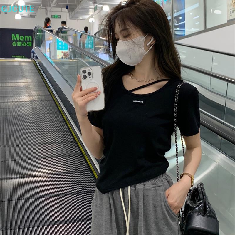 GJCUTE Áo Thun Tay Ngắn Cổ Tròn Màu Trơn Thời Trang Mùa Hè Cho Nữ