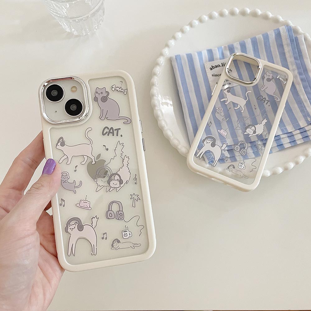 Ốp Điện Thoại Cứng Họa Tiết Mèo Dễ Thương Cho iPhone 11 12 12Pro 12ProMax 13 13Pro 13ProMax 14 14Pro 14ProMax
