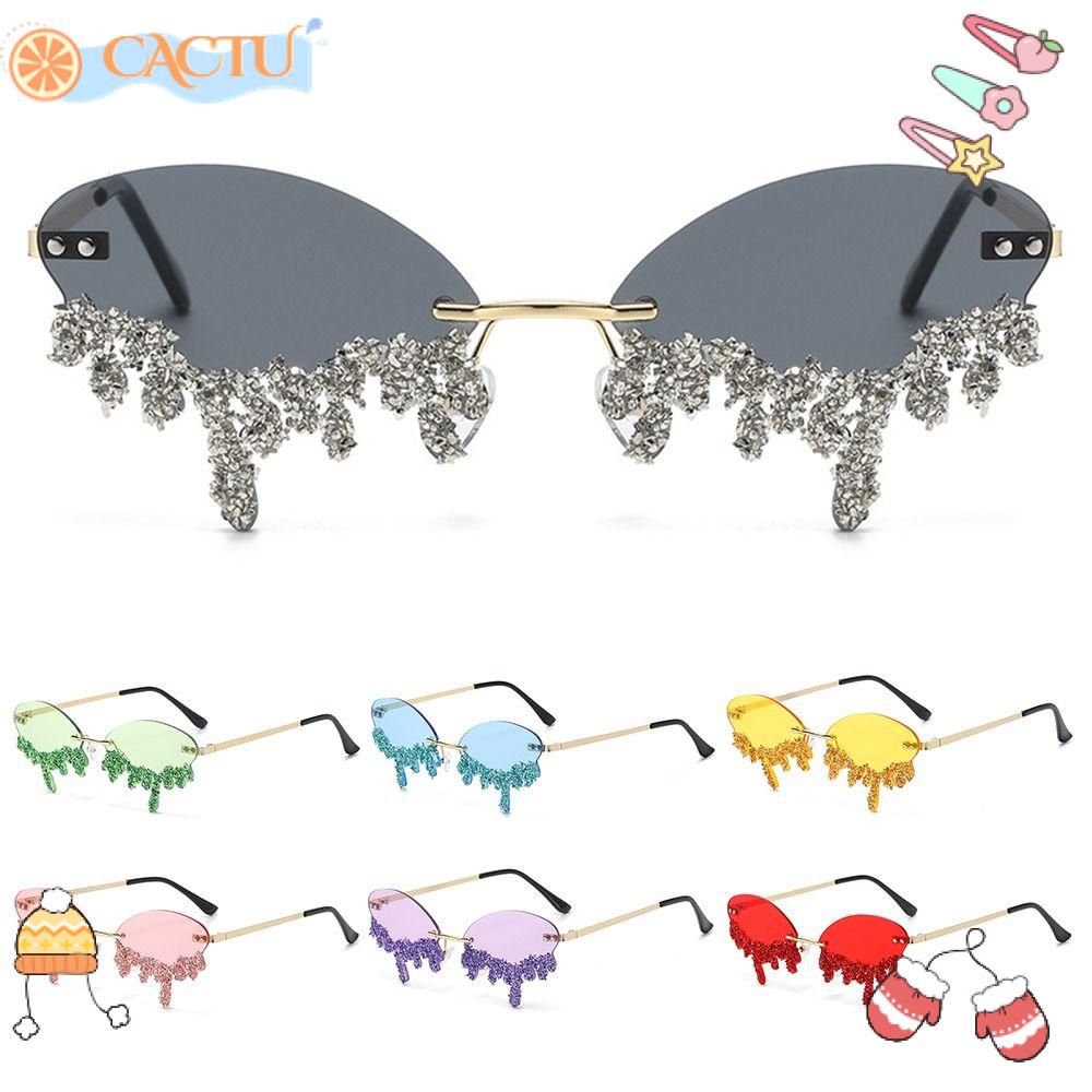 CACTU Kính Mát Gọng Oval Đính Đá Lấp Lánh Phong Cách Halloween Cho Nữ