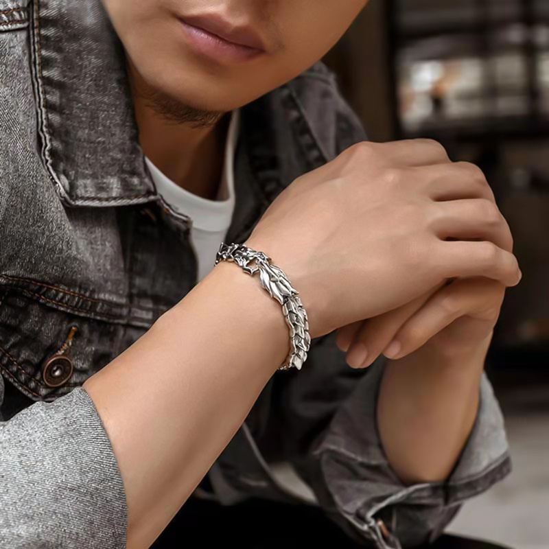 Ygt Vòng Tay Thép Titan Màu Bạc Hình Rồng Phong Cách Punk Cổ Điển Thời Trang Cho Nam