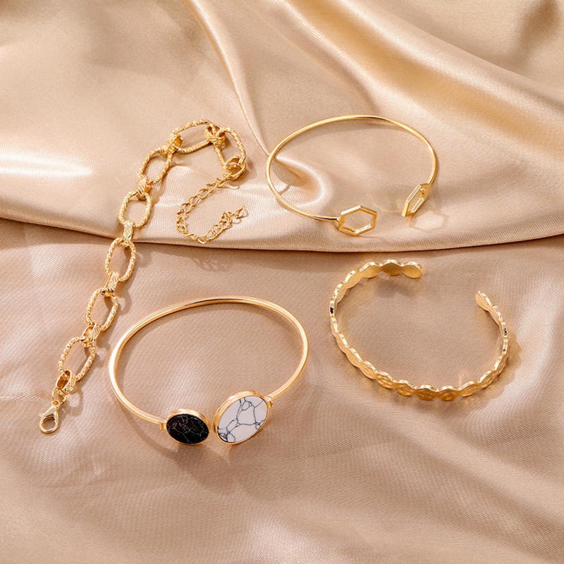 Ygt Set 4 Vòng Đeo Tay Dây Xích Bằng Kim Loại Phong Cách Punk Thời Trang Dành Cho Nữ