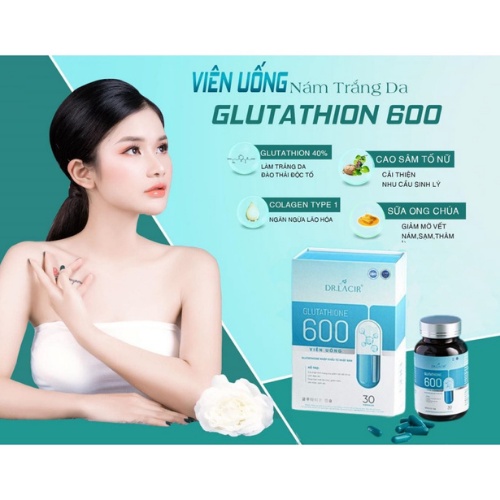 Viên Uống mờ nám Glutathione 600, viên uống trắng da, mờ thâm